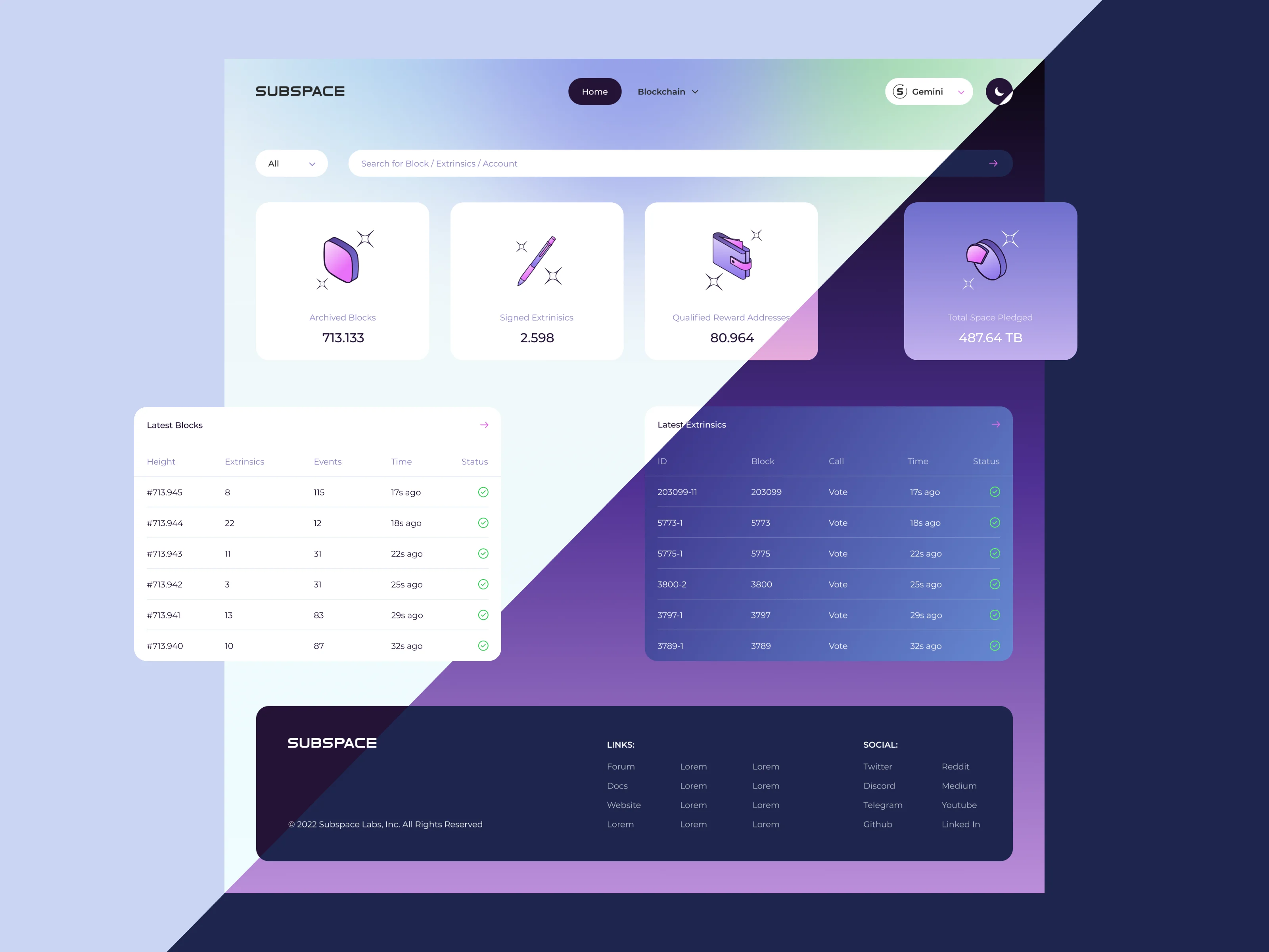 Block explorer UI/UX design for a decentralized Layer 1 blockchain protocol built for scalable and sustainable infrastructure.