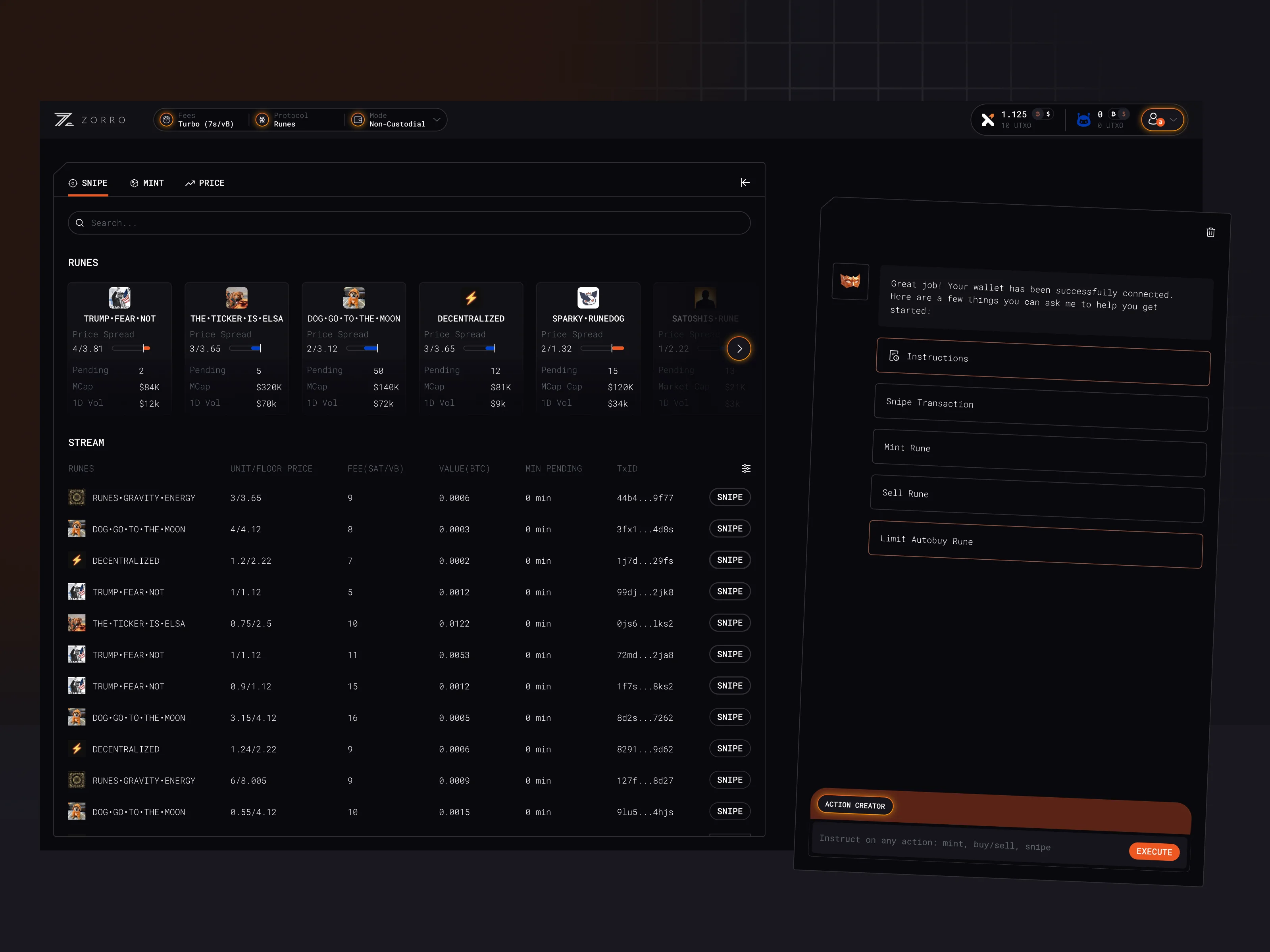Pro trading AI platform design for Runes & BRC20s.